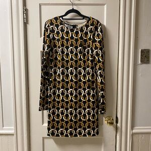 JB by Julie Brown Gold and Black Sheath Dress Long Sleeve Crew Neck